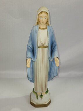 Virgin Mary Madonna 12" Porcelain 1961 Vintage Hand Painted Statue ART Japan